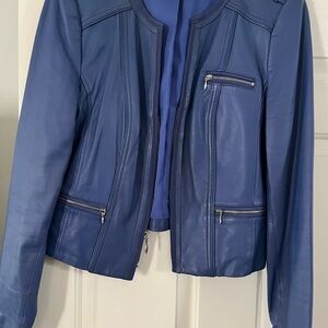 Elegant Periwinkle Blue Leather Jacket for Women